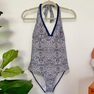 Navy Paisley Halter Swimsuit